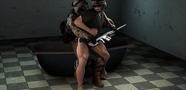  3D cartoon soldier gets fucked in the ass by an ebony hunk